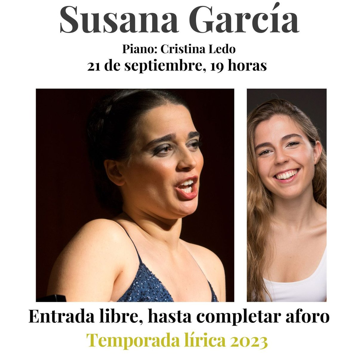De la mano de la <a href="/FundEmalcsa/">Fundación Emalcsa</a> la temporada lírica se trasladará el 21 de septiembre al <a href="/MuseoBelasArtes/">Museo de Belas Artes</a> para el recital de @susigpico con <a href="/crislei99/">Cristina Ledo</a> al piano.
Nos vemos a las 19 horas (entrada libre hasta completar  aforo) para disfrutar de la #lirica
#cultura #acoruña #artist
