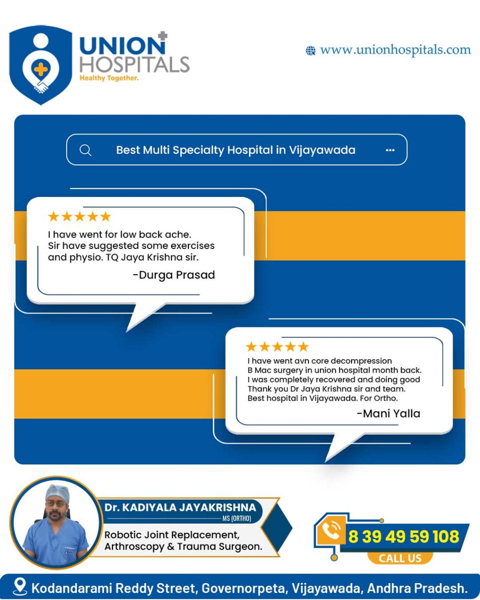 Our patients are sharing their positive reviews, and we're thrilled! It's heartwarming to see the impact of our care. Thank you for trusting us with your health. 

#unionhospitals #vijayawada #PatientReviews #PositiveFeedback #HappyPatients #HealthcareSuccess #SatisfiedPatients