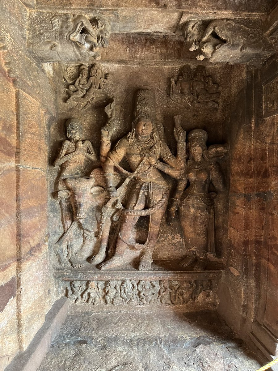 kushanmitra's tweet photo. At the Badami Cave Temples. Can you imagine artisans and craftsmen from the Chalukya Dynasty carved into solid mountains to create all this 1500 years ago. Boggles the mind. #KushanDrives https://t.co/r2pIYTwpLA