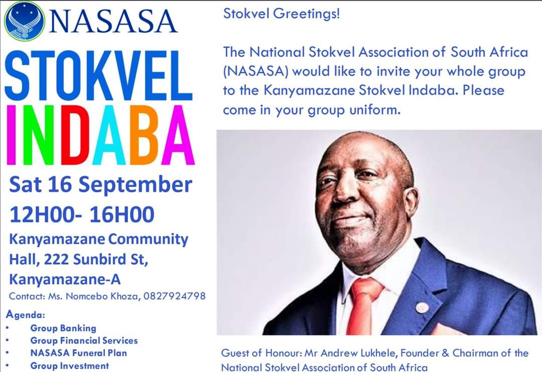 Stokvel Greetings. Catch us at Nelspruit, Kanyamazane Community Hall next week Saturday, the 16th of September as we will be talking about all things stokvels. Please see poster below for more information.