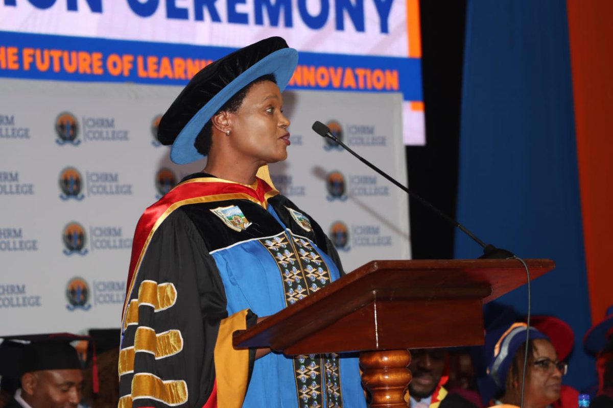 cherojoy's tweet photo. At the 26th CHRM Graduation key note speech by Prof Mary Ndung'u on embracing innovation in learning #26thchrmgraduation @CollegeHRM https://t.co/fM0o47nhB3