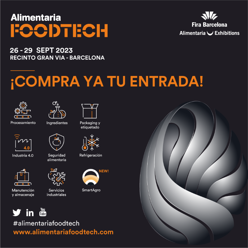 FoodtechBCN's tweet photo. Se acerca #AlimentariaFoodTech, la única feria de España que integra toda la cadena de valor de producción de la industria de alimentos y bebidas. 📢 ¡Ya puedes comprar tu entrada! 👇

📅 26 - 29 Septiembre
