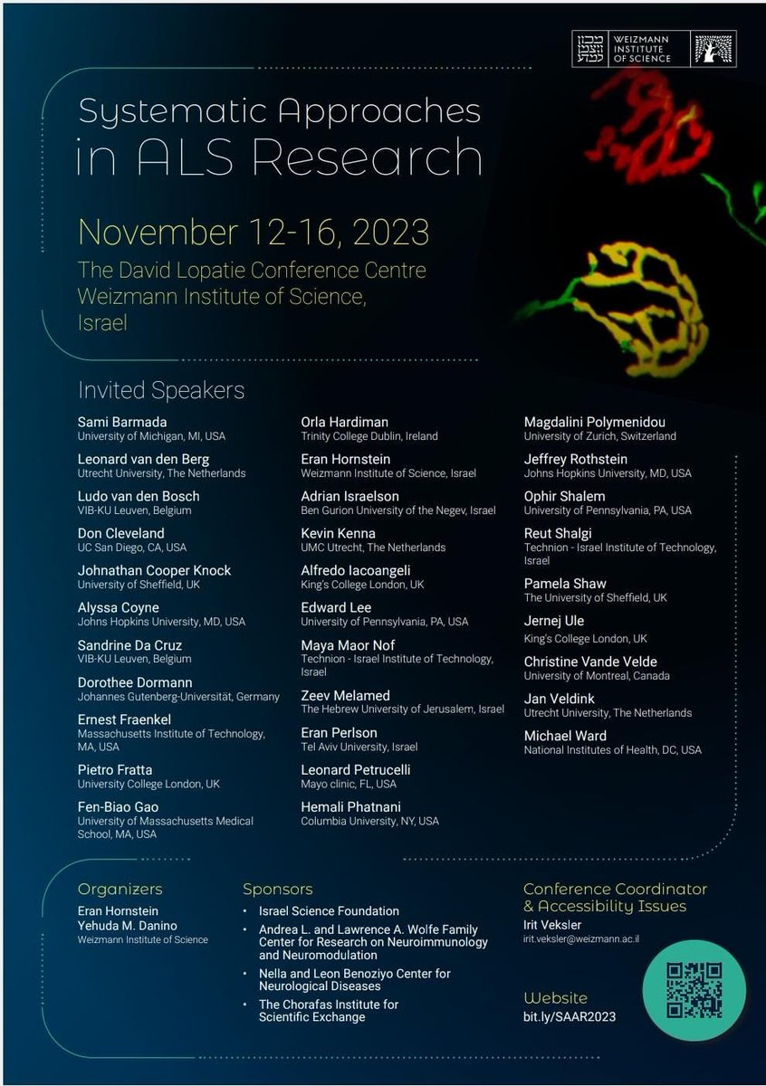Hi #ALS researchers, if you haven't yet submitted an abstract to our upcoming conference "Systematic Approaches in ALS Research" - don't worry! We are happy to announce that the deadline is extended by a week, to 15th of September. conferences.weizmann.ac.il/SAAR2023/syste….