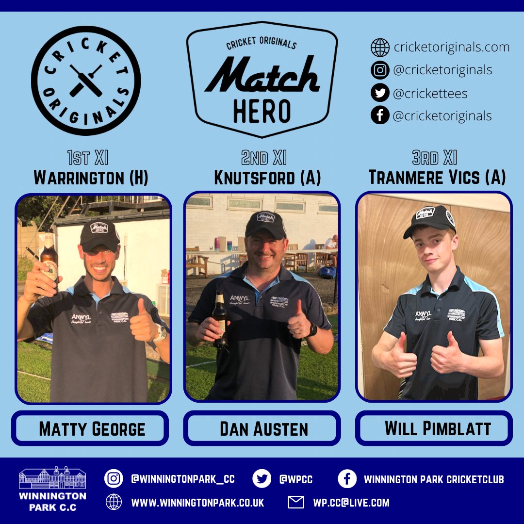 Winnington Park CC (@wpcc) on Twitter photo 🧢| Cricket Originals Match Hero
Celebrating individual performance, influence on the game, and ‘game-changing’ moments; here are our Cricket Originals Match Heroes from Saturday 2nd September❗️💪🇧🇼
Thanks to Paul Morris at <a href="/crickettees/">Cricket Originals</a> for his support of Winnington Park CC 👍 🧢| Cricket Originals Match Hero
Celebrating individual performance, influence on the game, and ‘game-changing’ moments; here are our Cricket Originals Match Heroes from Saturday 2nd September❗️💪🇧🇼
Thanks to Paul Morris at <a href="/crickettees/">Cricket Originals</a> for his support of Winnington Park CC 👍