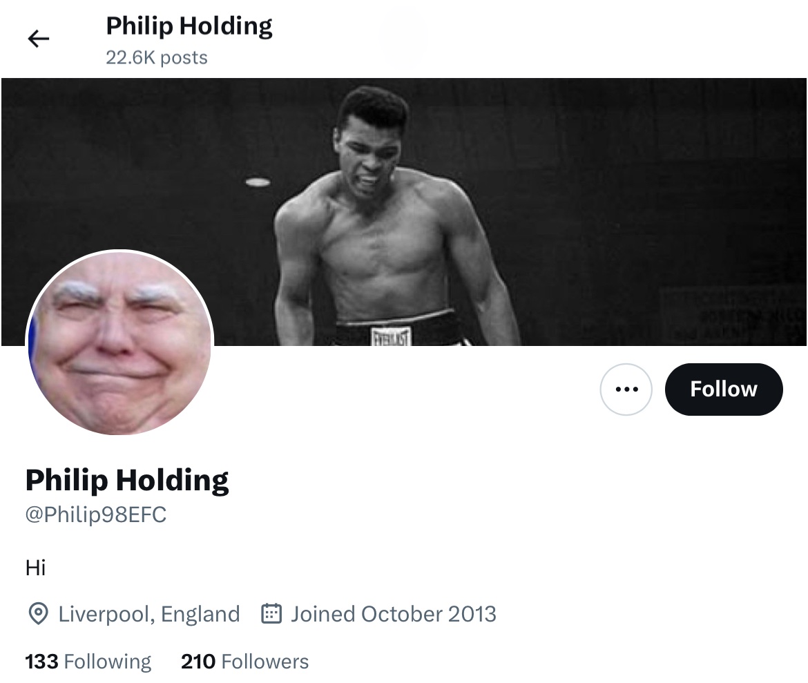 Donnyboyyo's tweet photo. @Philip98EFC @zakw91 @MichaelBensonn You’ve got Muhammad Ali in your cover picture who cheated on his wife multiple times, was caught taking PEDs and was banned from fighting under the Nevada commission again, dodged a draft to fight for his country, was a criminal who went to jail and was a racist. You 🤡 congrats! https://t.co/HEY4YBgjJt