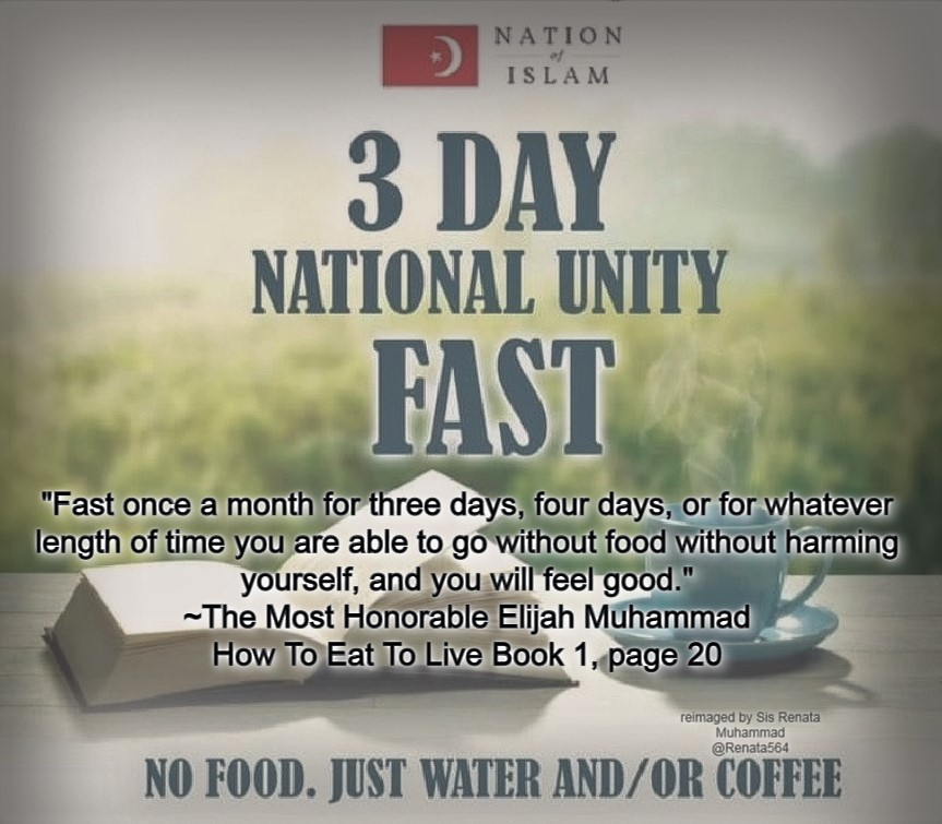 Renata564's tweet image. Day 1
May Allah bless us with a healthy and successful fast

Read How To Eat To Live &amp;amp; Self-Improvement: The Basis for Community Development Study Guide 13 and join us this weekend for our National Unity Fast

#3DayFast #ElijahMuhammad #Farrakhan #NOI