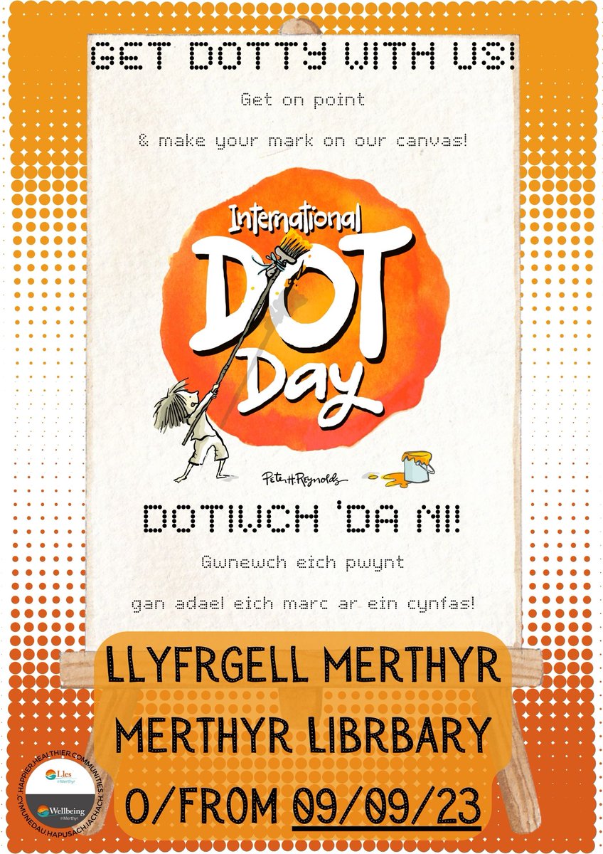 WellbeinMerthyr's tweet image. We&apos;re celebrating International Dot Day! 
Come and make a Dot on our Community Mural at Merthyr Central Library! 

Rydyn ni&apos;n dathlu Diwrnod Rhyngwladol Dotiau!
Dewch i wneud Dot ar ein Murlun Cymunedol yn Llyfrgell Ganolog Merthyr!

#DotDayLibrary