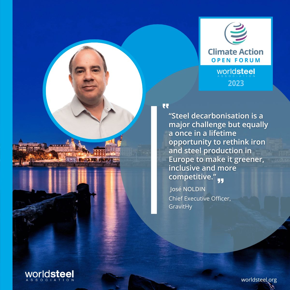 worldsteel's tweet photo. At #OpenForum2023 we'll explore how innovation & collaboration with partners across the #steel value chain can help us reach net-zero! From #rawmaterials to #energy usage & #recycling, expert speakers including GravitHy’s @jnoldin will help us better understand the challenges & opportunities ahead. #ClimateAction https://t.co/BqMsbERFS3