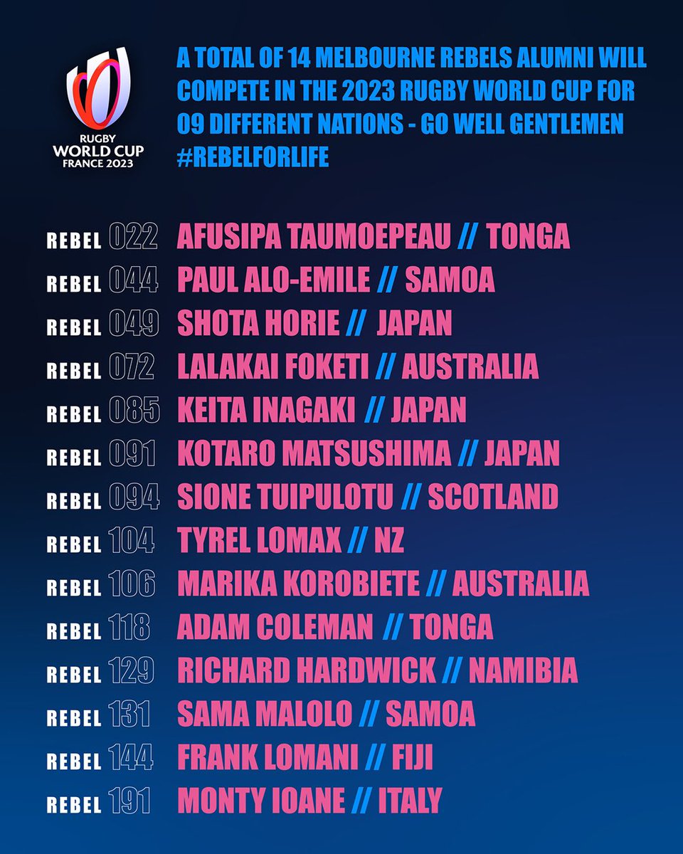 MelbourneRebels's tweet photo. Once a Rebel, always a Rebel. Go well, fam ❤️💙 

#BeARebel | #RWC2023 https://t.co/CZnbymtiBI