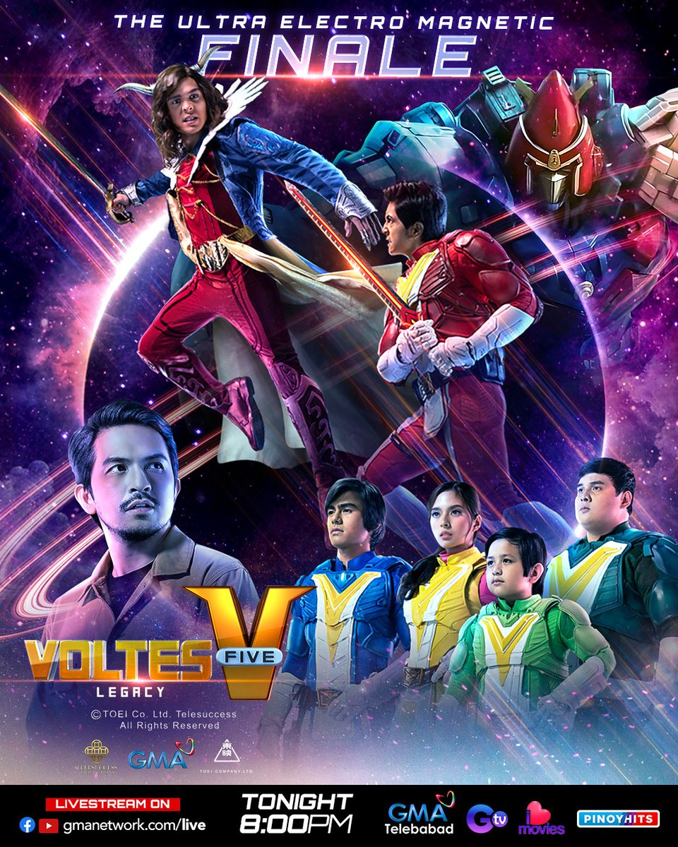 The final battle for liberation happens tonight! ⚡ It's going to be #V5LegacyOneEpicFinale! Don't miss the ultra electromagnetic finale of #VoltesVLegacy, 8PM on GMA! @MiguelTanfelix_ @radsonflores @mattlozanomusic @RaphLandicho @YsaOrtega_ @mart_drosario @thedennistrillo