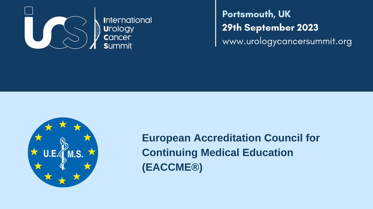 📢We are happy to announce that #IUCS23, Portsmouth, UK, 29/09/2023 has been accredited by the European Accreditation Council for Continuing Medical Education (EACCME®) with 4 European CME credits (ECMEC®s).

Register now for free! ➡️ow.ly/MlVl50PIO3S

#urology #cancer