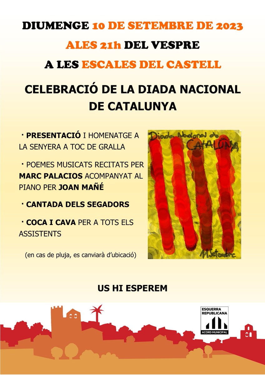 ERCSanta_Oliva's tweet photo. Un any més us esperem a totes i tots per celebrar la diada a les escales del castell. https://t.co/2QuF1P8dzo