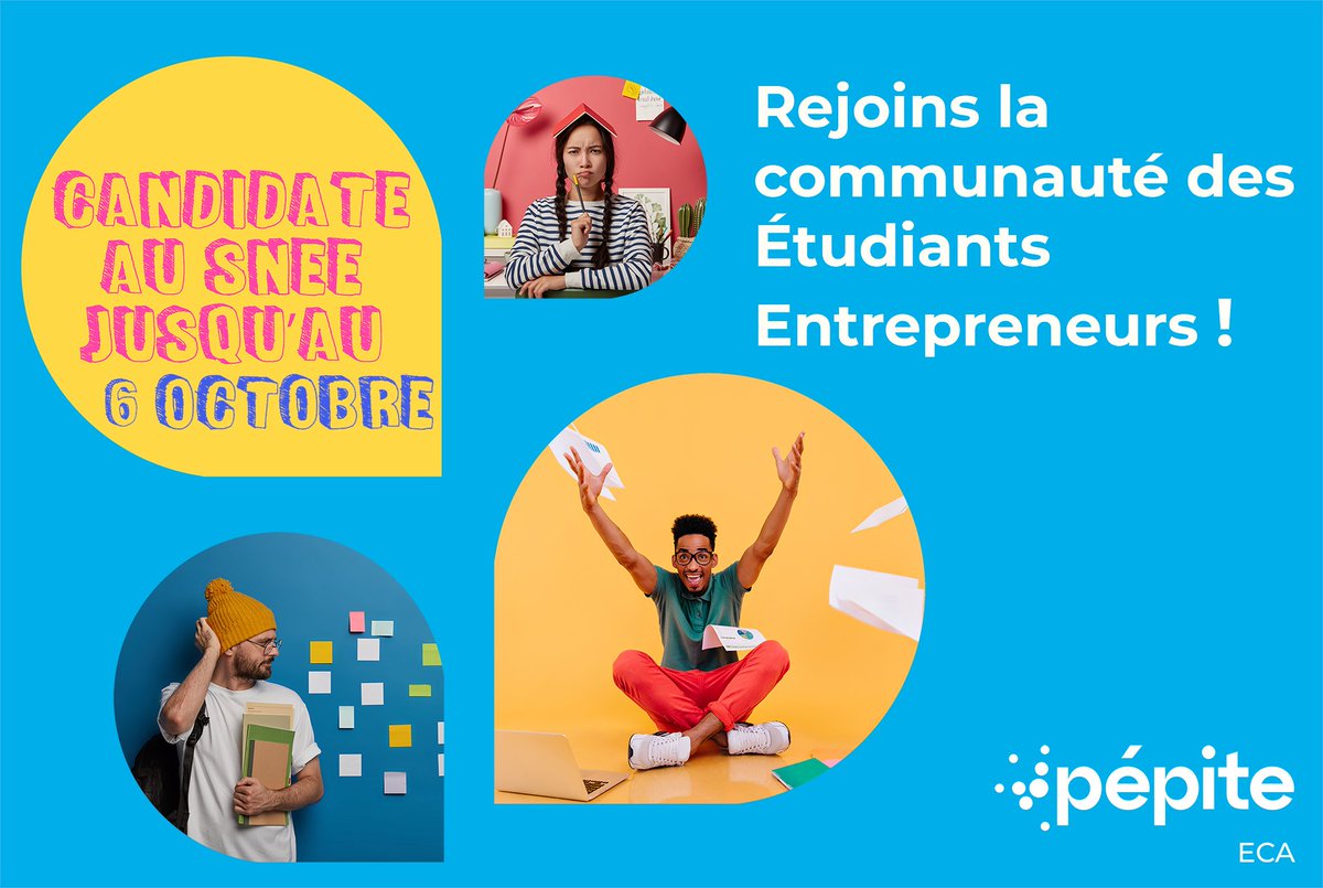 pepite_eca's tweet photo. ⚡️ Tu es étudiant.e avec un projet ou une idée &amp; tu souhaites te lancer dans l'aventure entrepreneuriale ?
➡️Candidate au SNEE avant le 6/10 ! https://t.co/zeUU873ABU

@UnivLaRochelle
@universite_uppa
@univbordeaux https://t.co/ZyW4qKXlJ9