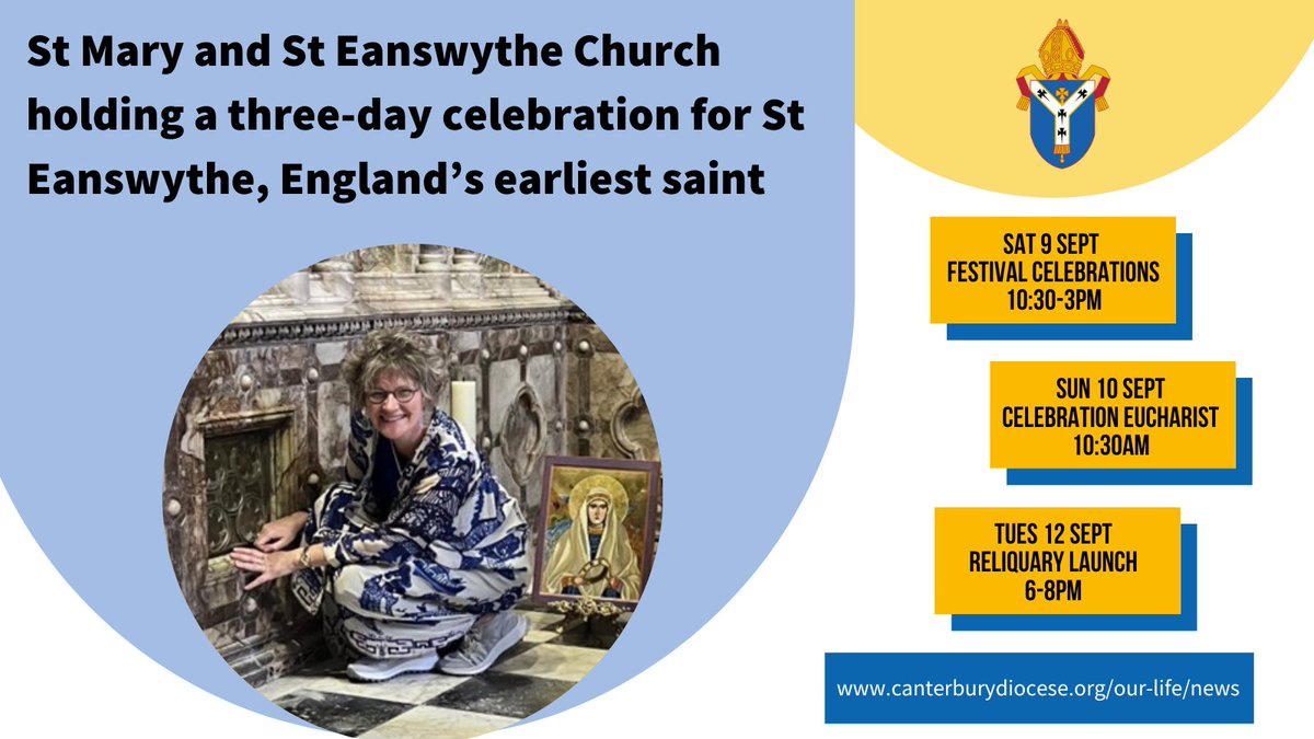 St Mary and St Eanswythe Church are holding three days of events to celebrate the life of St Eanswythe - England's earliest saint.

To find out more, and read the full news article, visit our website: 
buff.ly/44H5LqQ 

#steanswythefestival  #dioceseofcanterbury