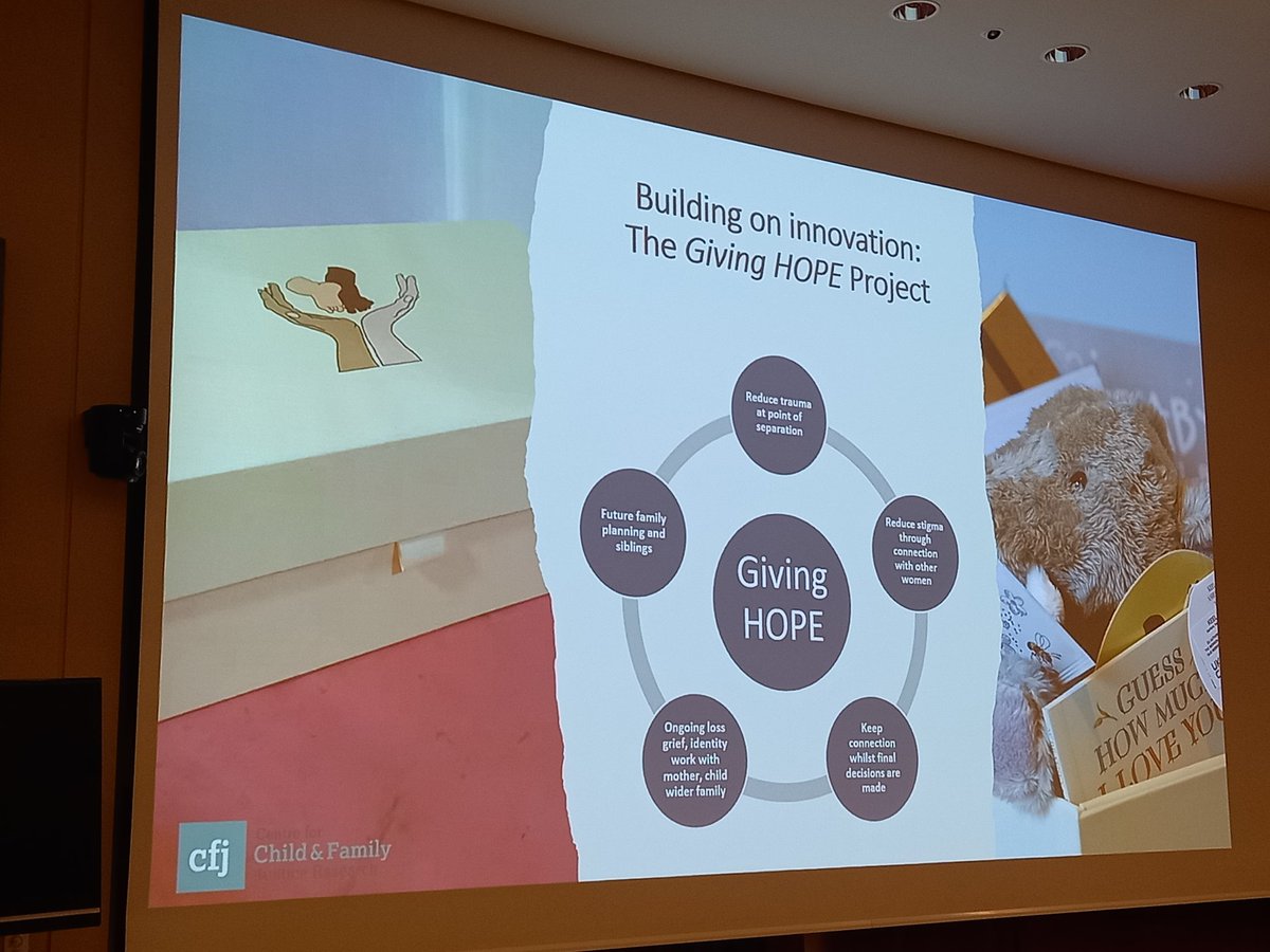 Powerful talk from @ClaireSMason #SRIP2023 on giving HOPE +minimising trauma when the state intervenes at birth due to safeguarding concerns.Hold On Pain Eases (HOPE) boxes developed for-and with-mothers who have been through this process. Now being piloted in 20 areas in England