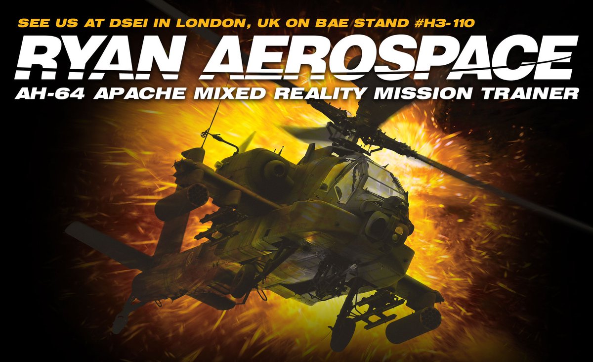 See RYAN AEROSPACE at DSEI in London from 12-15 September. We will be on the BAE Systems stand H3-110 demonstrating our mixed reality Apache Attack Helicopter Simulator as part of the broader BAE Systems OddySSEy Program
#ryanaerospace #baesystems #Sasimulations #mixedreality