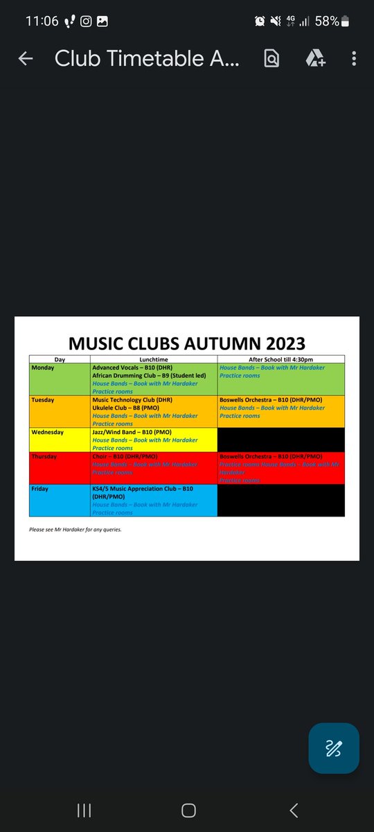 Updated club timetable, starts Monday!!