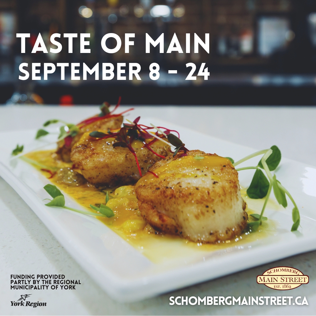 KingTownship's tweet photo. The Taste of Main is back on Schomberg’s Main Street starting today to Sept 24. This dining event has something for everyone, with breakfast, lunch and dinner options. Get out and enjoy! Details at: https://t.co/N4gmnmtglE @YorkRegion https://t.co/I44i7SiQUf