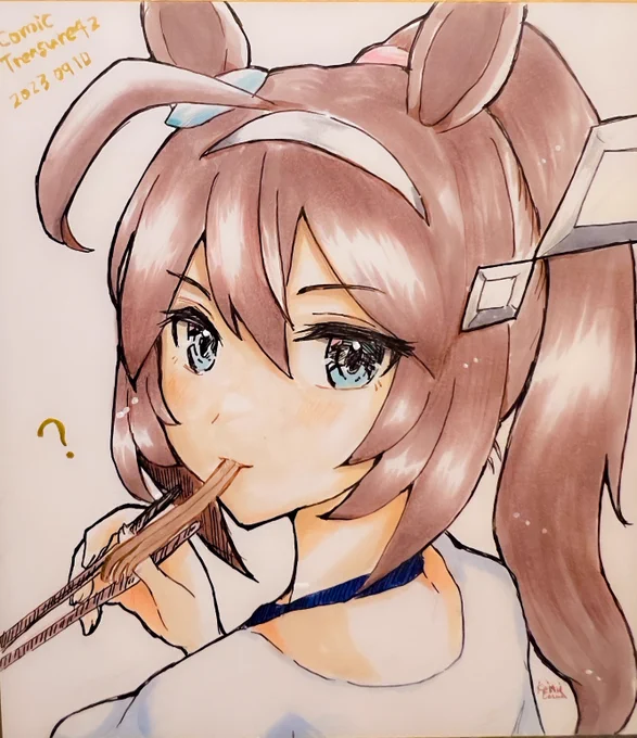 こみトレの色紙は焼きそばポニテブルボン描きました!あとまぐちゃんの色紙があるはず…?#こみトレ  