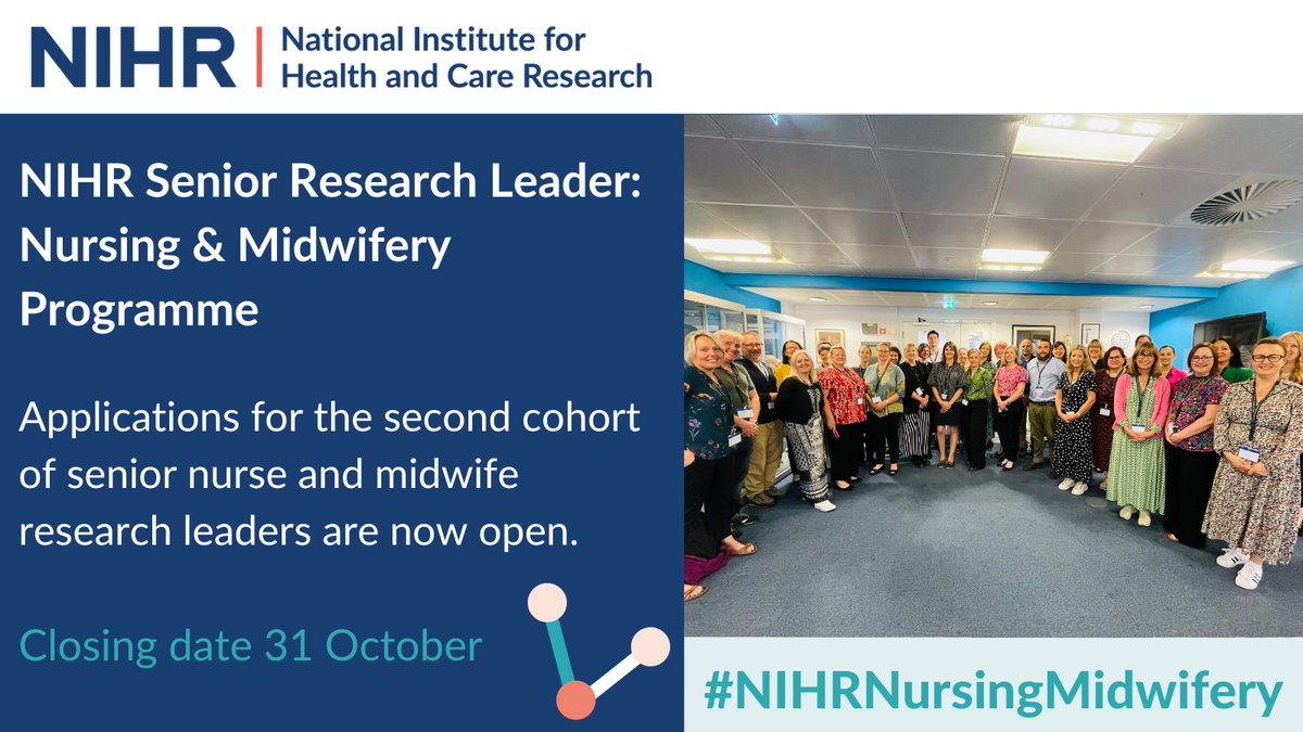 Are you a senior research nurse or midwife looking for an opportunity to make a significant impact on the nursing and midwifery research landscape? Applications are open for the @NIHRresearch Senior Research Leader Programme: Nursing & Midwifery. 📎nihr.ac.uk/documents/seni…