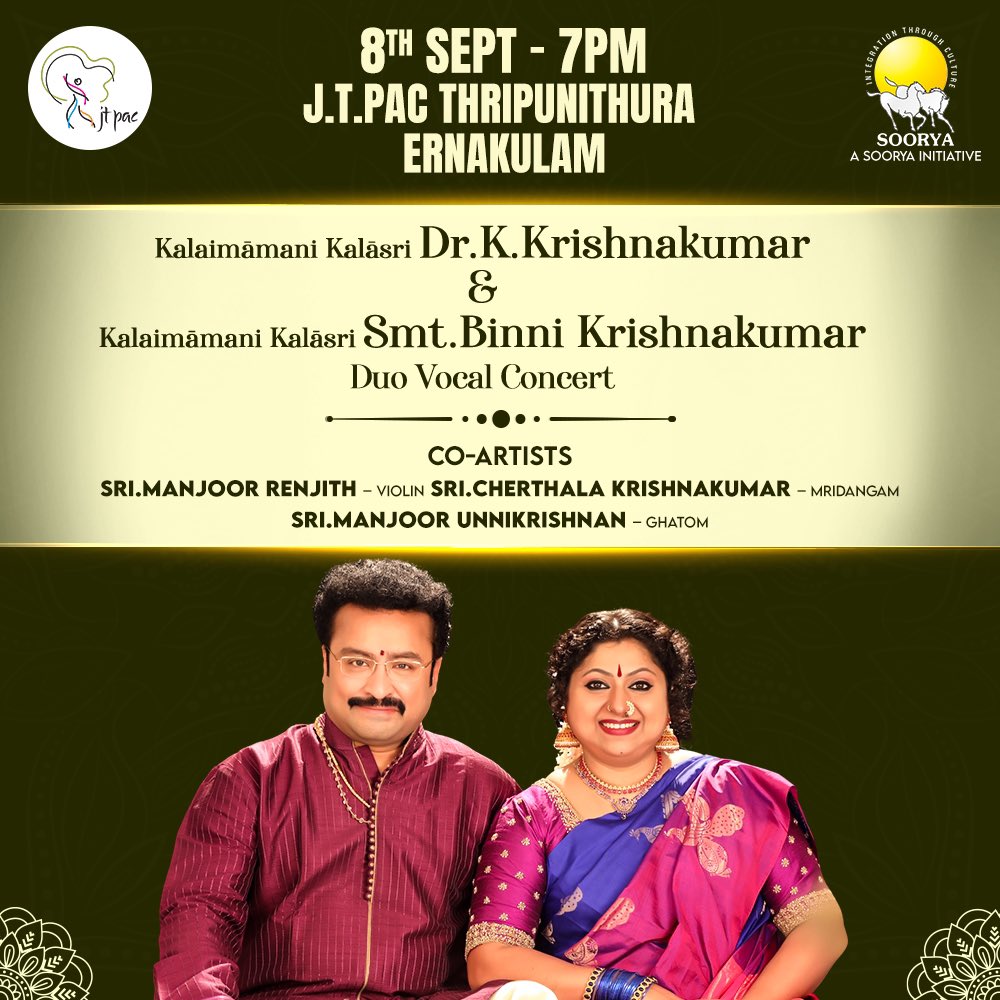 k_krishnakumar's tweet photo. Welcome to our concert at JTPac. Get your tickets at https://t.co/l5rk6ey0Li https://t.co/GRimbgzEwV