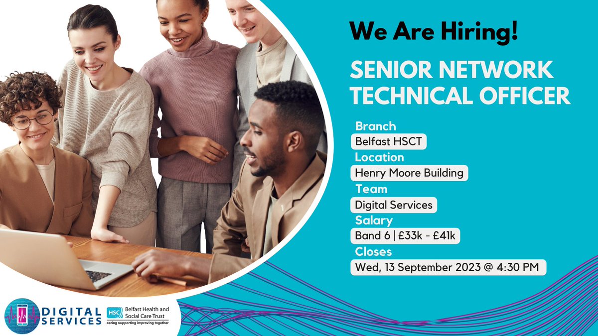 BHSCT_IT's tweet photo. We are recruiting for a Band 6 Senior Network Technical Officer

The post holder will be responsible the Trust’s network infrastructure.

For more information, or to apply:
https://t.co/VCkViAqF8Y

Closing date: Wednesday, 13 September 2023 at 4:30 PM

Be Proud, Be Part of It. https://t.co/oQ37cdYmO9