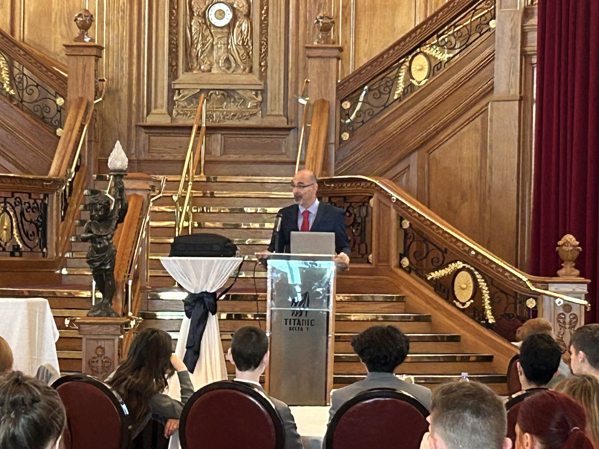 gillies_m's tweet photo. As part of the @CookCarluccio Foundation @UlsterBizSchool the morning starts off @TitanicBelfast with an opening from @PantelidisIS and @OwensJudith. Chef @chefGwilson leads a workshop in innovation, sharing ideas and talking about modern trends. #CAMUUBS #IHMUUBS https://t.co/L9LDnNt1ur