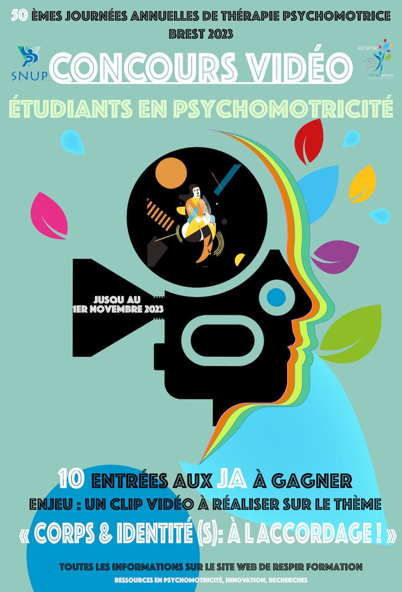 SNUP_Officiel's tweet photo. 📣Concours vidéo - étudiants en Psychomotricité 

10 places à gagner pour la 51ème édition des Journées Annuelles de Thérapie Psychomotrice, en remportant le concours vidéo qui vous est ouvert. 

À diffuser largement à votre réseau ! 😉🎥

Informations : https://t.co/4s9jhXDLR8 https://t.co/C7Osvtrkoj