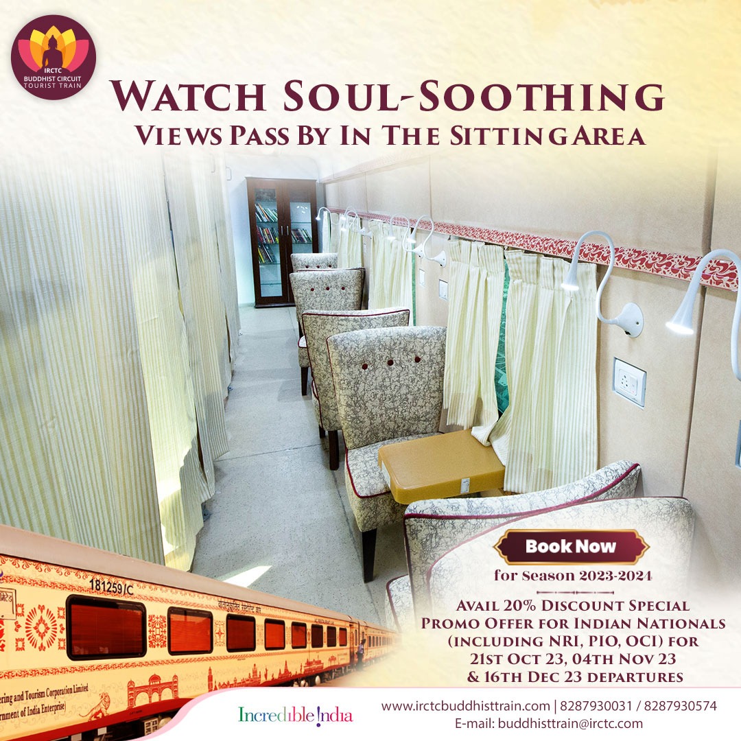 buddhistrain's tweet photo. Witness breathtaking landscapes that rejuvenate the soul as you spend time in the sitting area. 

Begin your #JourneyToNirvana via https://t.co/8vNLDqbqCr

#Travel #TrainExperience #buddhisttrain https://t.co/4b9iQ82bME
