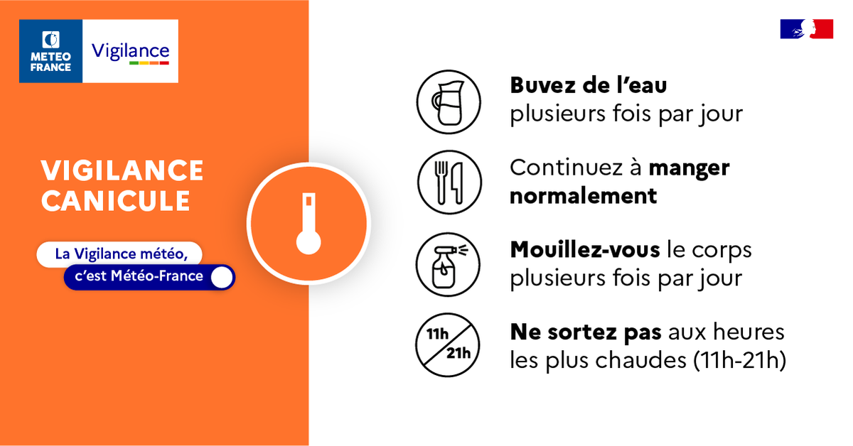 meteofrance's tweet photo. 🟠#Vigilanceorange #canicule
- 14 départements -
#IledeFrance et #CentreValdeLoire
⚠️ La canicule peut avoir un impact sanitaire considérable. Il est donc primordial de bien s’en protéger.
Voici les conseils de comportement⤵️ https://t.co/UVJqHcgfcl