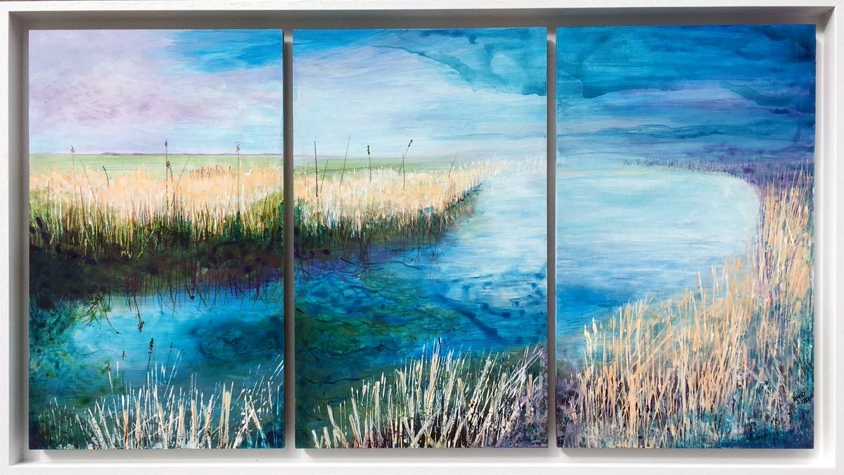 RuthMcDonald1's tweet photo. Tranquil Marshland a triptych painted during lockdown of the marshes between Faversham and Whitstable
#faversham #whitstable #art #artwork #FridayFeeling #sunshine #walking #walkingroute #triptych #artist #shoreline #marshlandscape https://t.co/U4mhGeOzkd