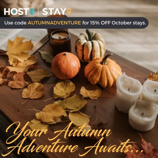 SAVE 15% on autumn adventures! 🍂   Use the code AUTUMNADVENTURE for 15% OFF October stays! Don't miss out, this offer isn't around for long... Book now: hostandstay.co.uk/stay   *T&Cs apply #holidayhomes #staycation #ukbreak
