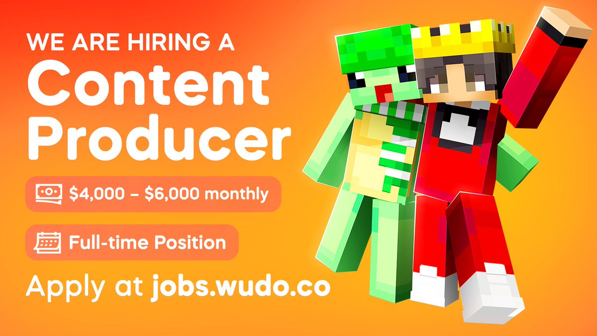ElaineCamu's tweet photo. Wudo and Mongo is still hiring for a Content Producer!
Apply now! https://t.co/RDp5y9MOTT
#contentproducer #contentproduction #minecraftproducer #Minecraft #minecraftcontent #minecraftjobs #minecraftproduction https://t.co/Pbgg8RnoLK