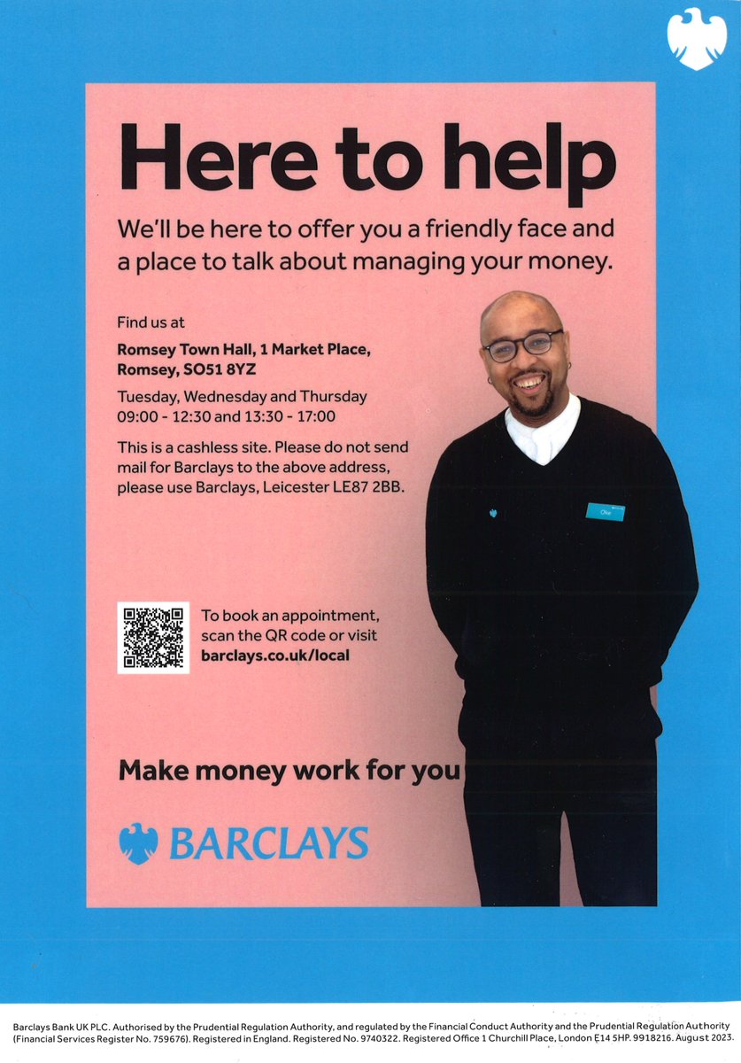 Today at #Romsey Town Hall we have Barclays Bank.    

#DigitalEagles #BarclaysLocal #Community