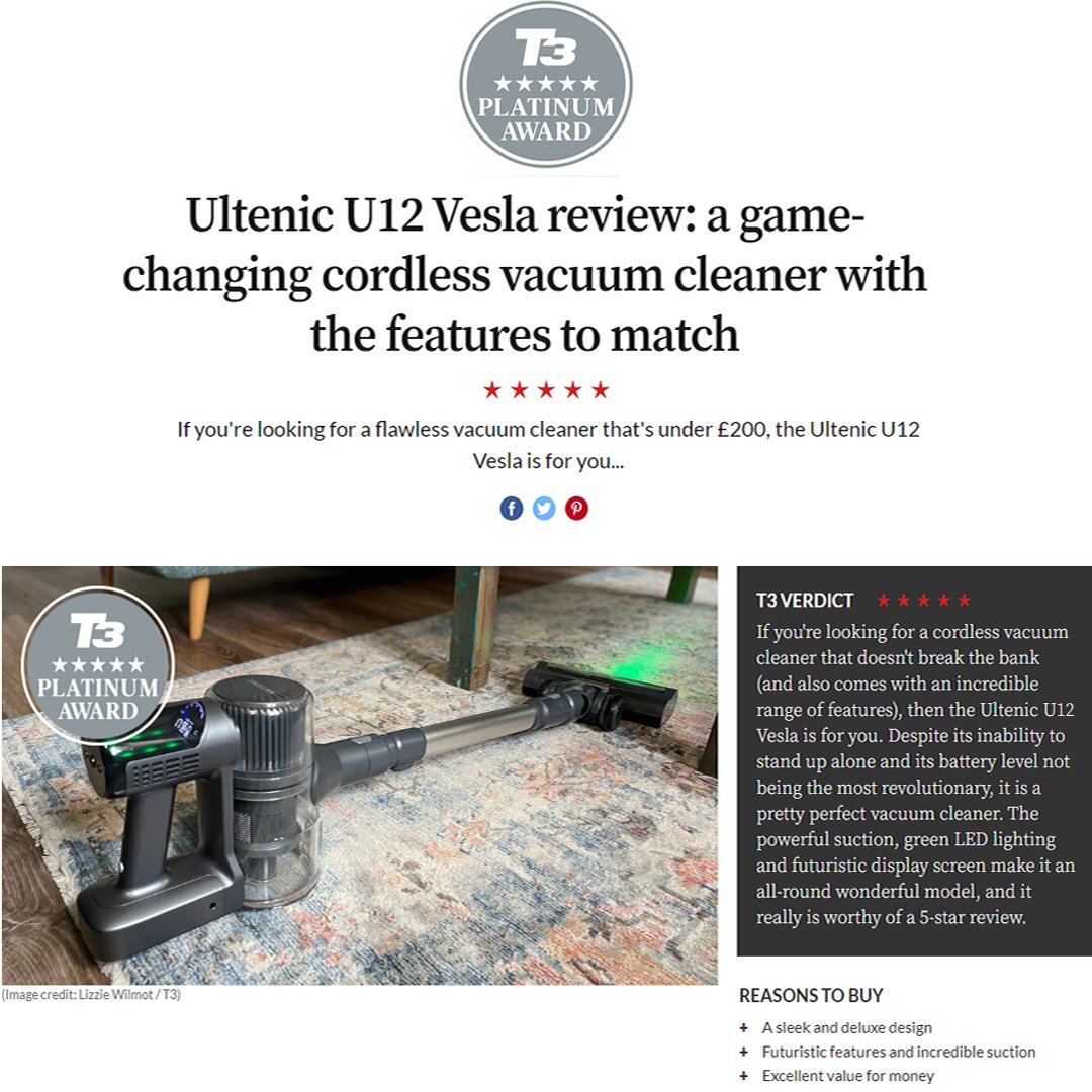 Ultenic on X: Leading Tech publication @t3dotcom has given high praise  indeed for the Ultenic U12 Vesla, describing it as “a game-changing  cordless vacuum cleaner. Enough said 🙊 Full  review👉  /