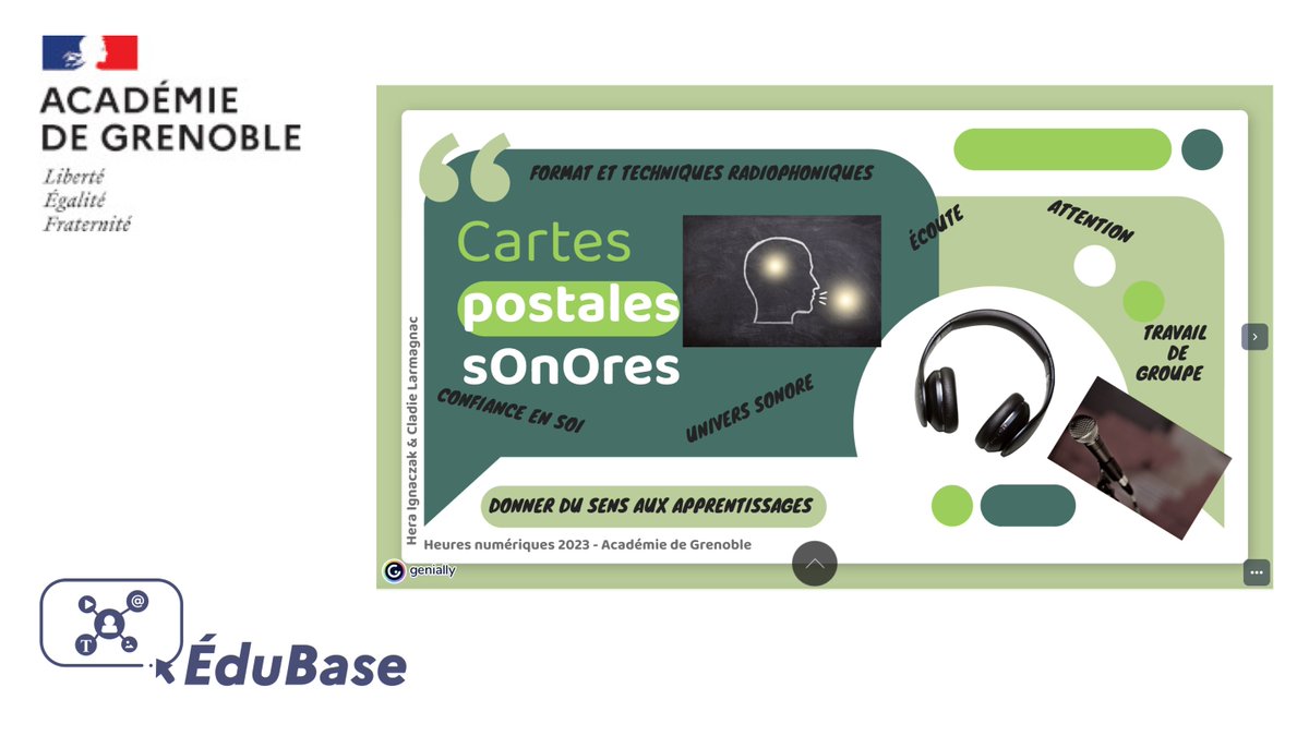 Lettres_edu_num's tweet photo. 🌉🎙️ #CompétencesOrales | #Cycle4

🔷 « Cartes postales sonores en classe de 4e » : un scénario #Édubase original @acgrenoble pour mobiliser les techniques vocales au service de l’expression en associant des utilisations musicales aux sons de la voix

👉 https://t.co/EwNAkPYT3k https://t.co/YdxBFhRGPs