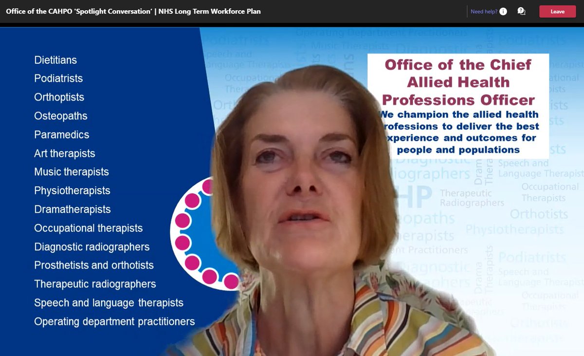 TheVenusMadden's tweet image. First Spotlight Conversation has just started. 

Joining the host @SuzanneRastrick today is our very own @BeverleyHarden 🌟

#LongTermWorkforcePlan #AHPWorkforce #AHPs