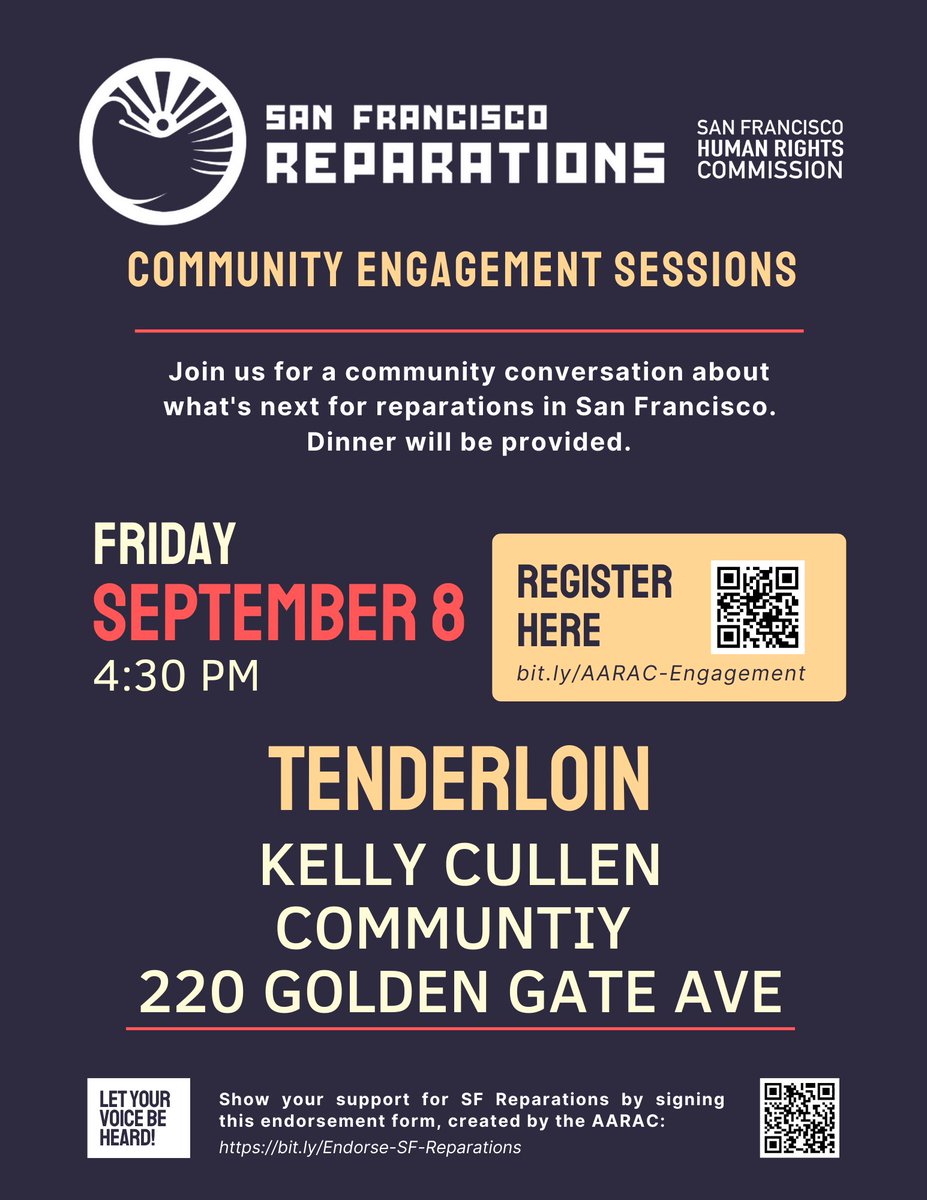 BothSidesofthe5's tweet photo. Community Engagement Sessions on SF Reparations | Sept. 8th, 4:30 PM | 220 Golden Gate Ave., SF | Reg- https://t.co/TrAT0mYYX3
Both Sides Of The Conversation | Changing the Narrative From Our Voices |ย https://t.co/a1QckMg1Ihย | #bsotc #dreamkkeeperssf #SFReparations https://t.co/vqQG2tSVpE