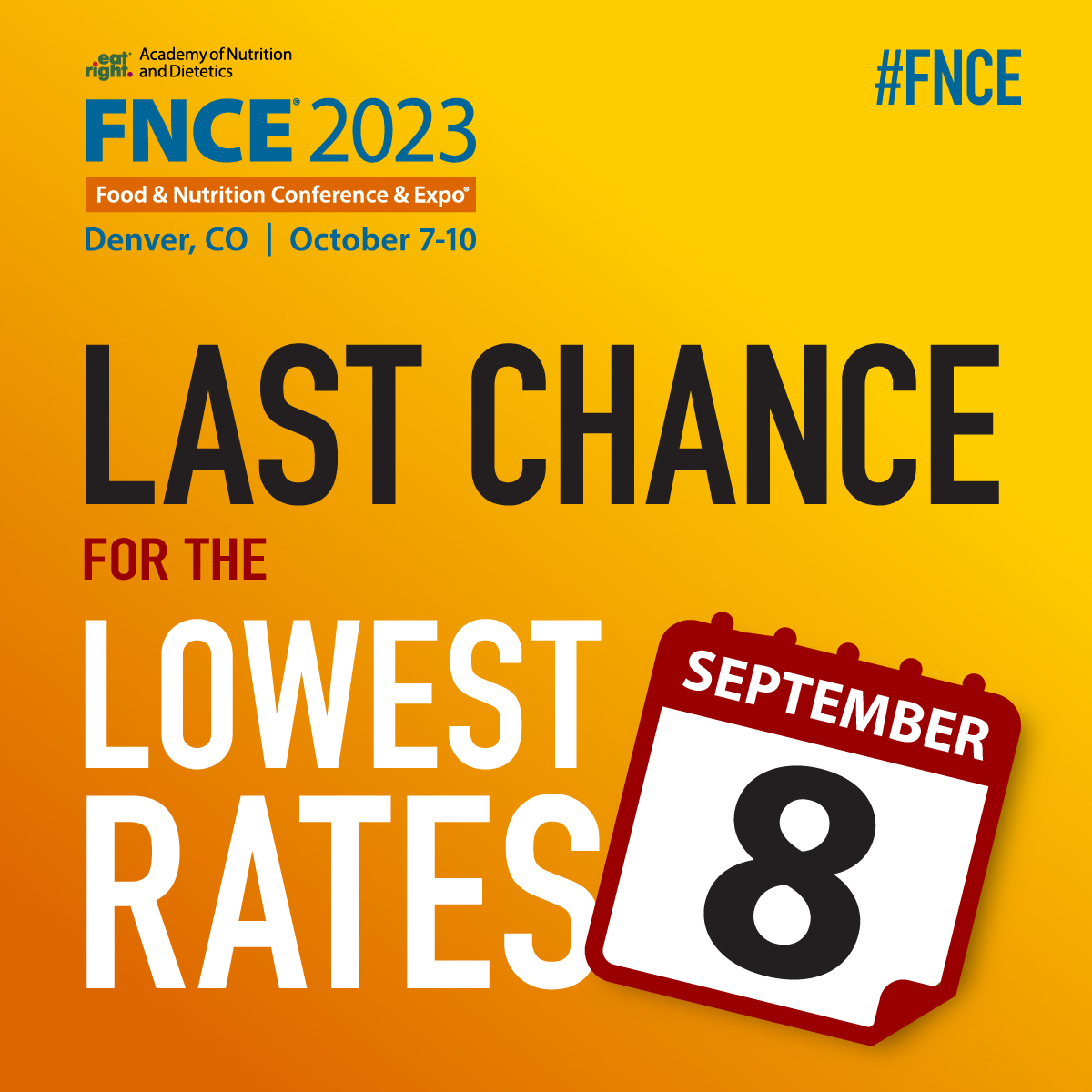 TODAY is the LAST DAY for early bird registration for FNCE!  Don't miss out getting your discount!  We can't wait to see you there!
zurl.co/crXY