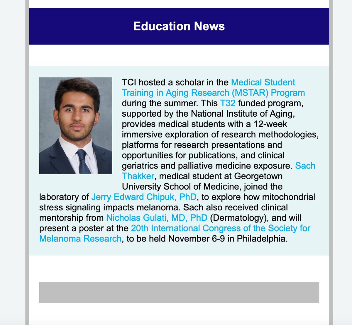 Sach Thakker (@sachthakker) on Twitter photo Honored to be included in the <a href="/TischCancer/">The Tisch Cancer Institute</a> September newsletter, highlighting my summer melanoma research with the <a href="/MSHSDerm/">Mount Sinai Dermatology</a> department! #MedTwltter #dermtwitter Honored to be included in the <a href="/TischCancer/">The Tisch Cancer Institute</a> September newsletter, highlighting my summer melanoma research with the <a href="/MSHSDerm/">Mount Sinai Dermatology</a> department! #MedTwltter #dermtwitter