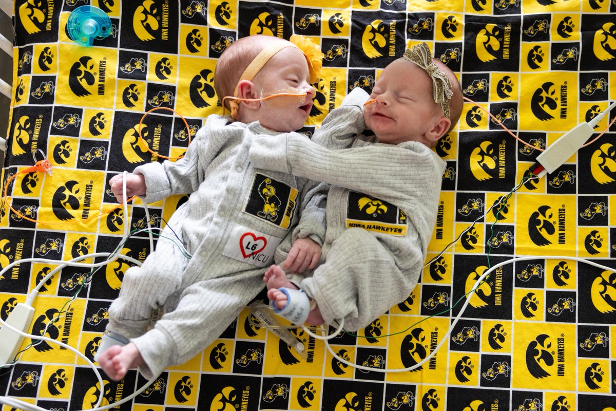 UIchildrens's tweet photo. We may be a state divided on the football field this weekend, but off the field we’re all rooting for the babies in our neonatal ICU! 🖤💛❤️ https://t.co/X63BWoTccj