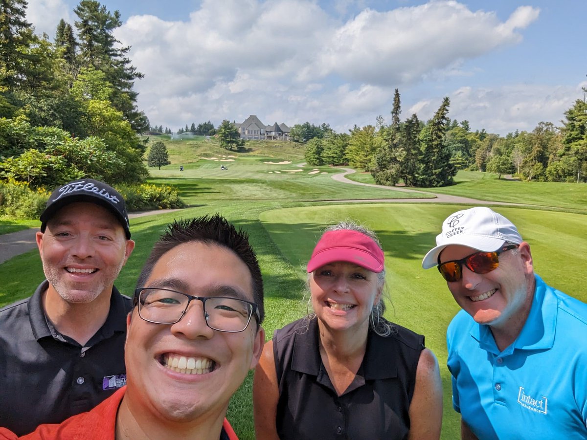 TrigonInsurance's tweet photo. We had a great time on the green yesterday, discussing all things insurance with our friends Deborah &amp; Rick from @IntactInsurance and fellow broker Martin from R. Paquette Insurance Broker Inc.

#BrokerRelationships #InsuranceBrokers #InsurancePartners #WorkHardPlayHard https://t.co/YB3SrB7b2K