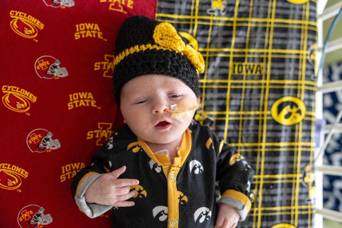 UIchildrens's tweet photo. We may be a state divided on the football field this weekend, but off the field we’re all rooting for the babies in our neonatal ICU! 🖤💛❤️ https://t.co/X63BWoTccj