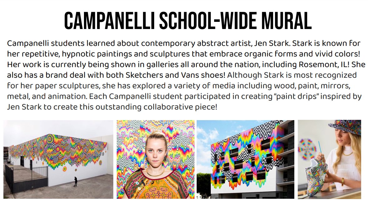 D54CampiArt's tweet image. Campanelli&apos;s Jen Stark-inspired school-wide mural is in progress and looking great so far! Every student got to make their own piece for the mural! We learned unity as a principle of art, and talked about how the mural unifies us as a school! Great job, Campi! #WeAre54 #SD54Art