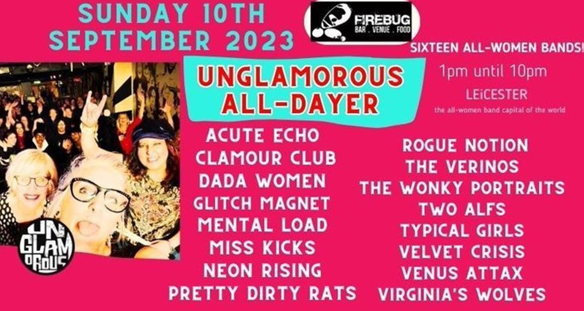 dmuleicester (@dmuleicester) on Twitter photo Leicester is the all-women band capital of the world. Sunday you can see 16 bands <a href="/FirebugBar/">Firebug</a> for the Unglamorous all-dayer. Many genres fuelled by the same garage band energy. Check <a href="/magnet_glitch/">Glitch Magnet</a> <a href="/VWolvesband/">Virginias Wolves</a> and <a href="/Velvet_Crisis/">Velvet Crisis</a> Tix just Ā£8 š bit.ly/487GtEW #DMUtop10 Leicester is the all-women band capital of the world. Sunday you can see 16 bands <a href="/FirebugBar/">Firebug</a> for the Unglamorous all-dayer. Many genres fuelled by the same garage band energy. Check <a href="/magnet_glitch/">Glitch Magnet</a> <a href="/VWolvesband/">Virginias Wolves</a> and <a href="/Velvet_Crisis/">Velvet Crisis</a> Tix just Ā£8 š bit.ly/487GtEW #DMUtop10