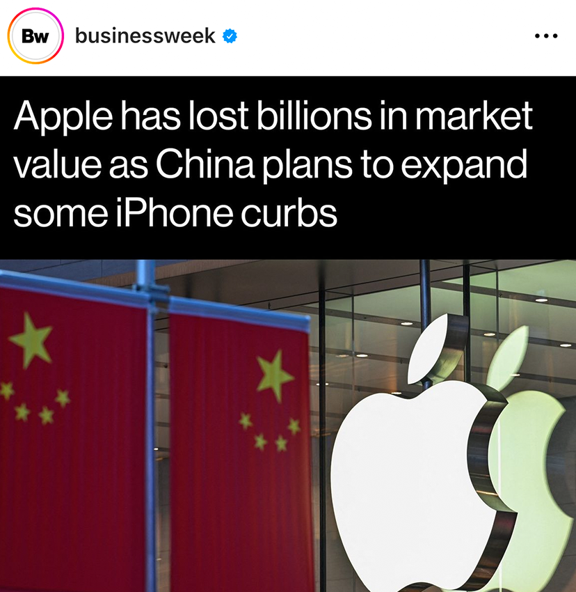 wallstmemes's tweet photo. China rotting out Apple from the core https://t.co/VQtjTL2SfN