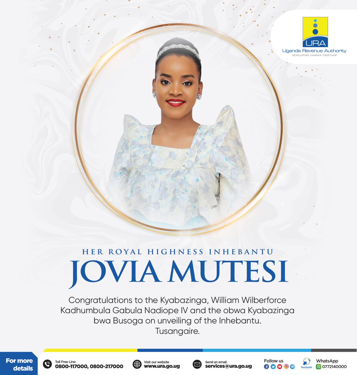 URAuganda's tweet photo. Congratulations to the Kyabazinga, @KingNadiopeIV and the obwa Kyabazinga bwa Busoga upon the unveiling of the Inhebantu - Her Royal Highness Jovia Mutesi.
We as the #URAFamily Tusangaire
#FfeBanno https://t.co/TxtNolR3Qo