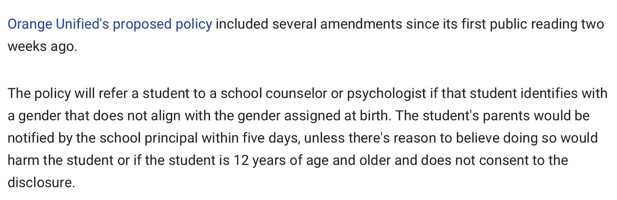 A watered-down version of parental notification policy was passed last night at Orange USD. A voice for sanity, and at least it protects younger students.