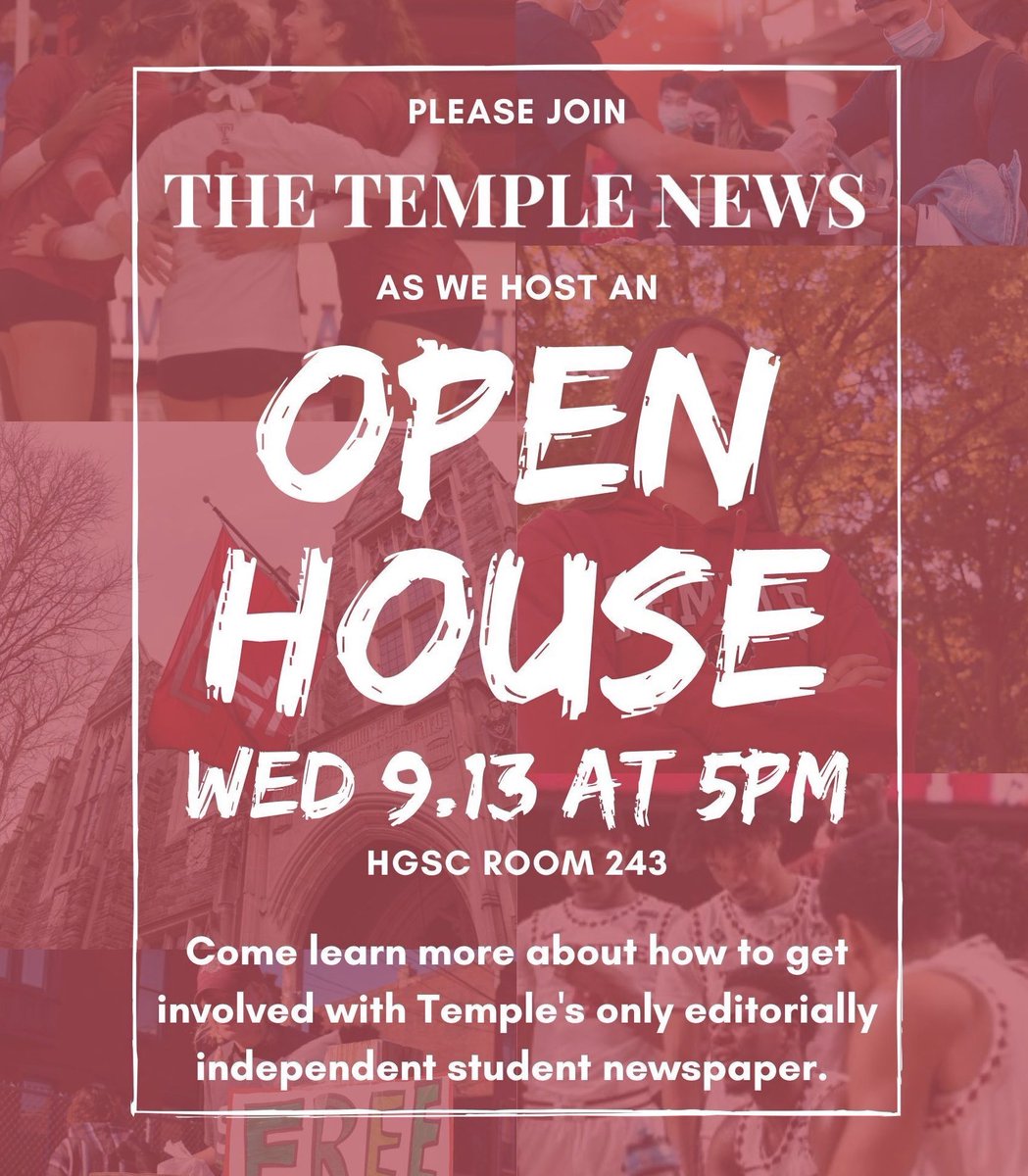 Want to get involved at The Temple News? Come to our Fall Open House on Wednesday, Sept. 13th 5PM in Room 243 at the Student Center to learn about all our sections and how to get started. Click the link below to register, food and drinks will be provided. forms.office.com/Pages/Response…