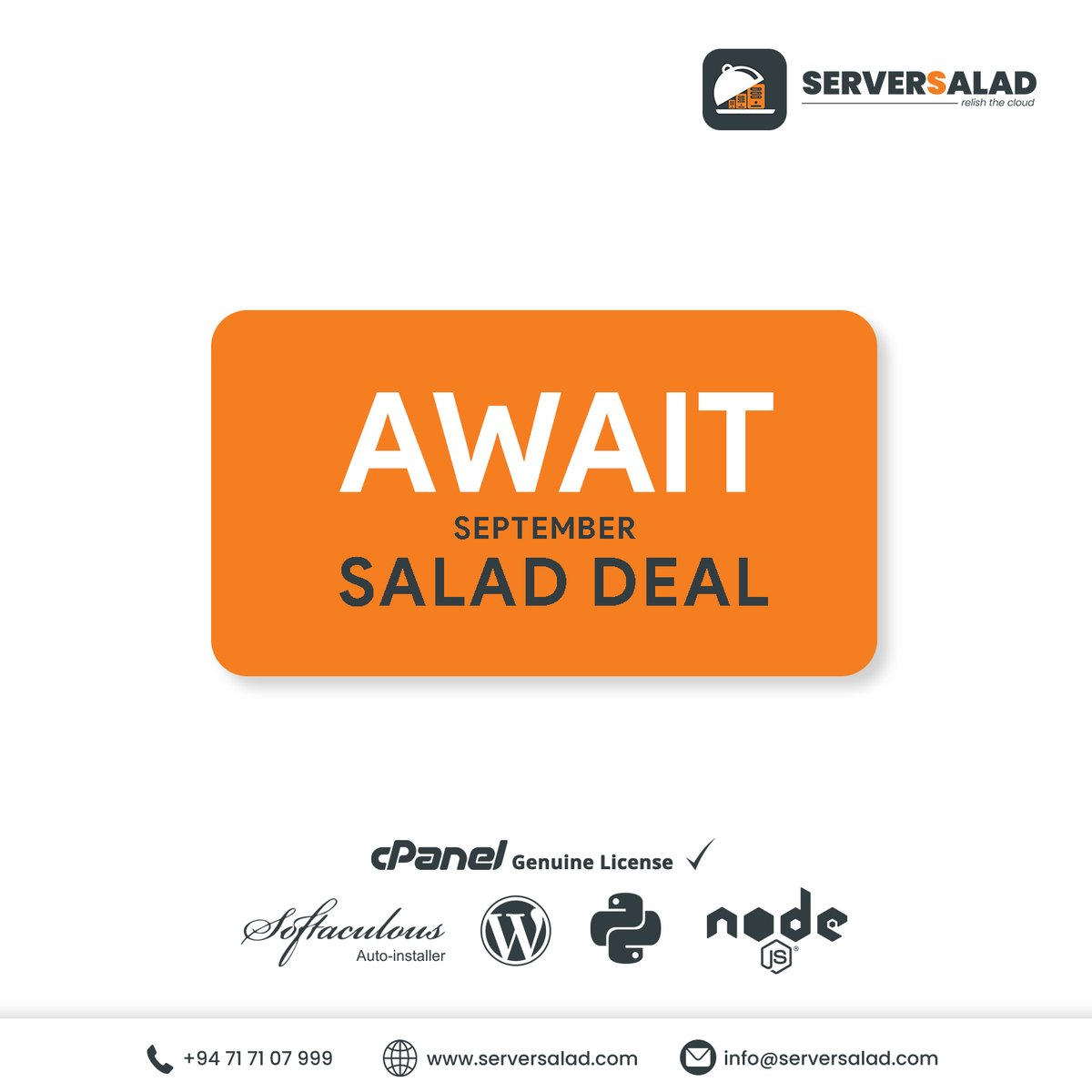 serversalad's tweet photo. 🌟 Get Ready for the Ultimate Hosting Feast! 🌟

Enjoy BIG discount on all our ServerSalad packages ONLY for TOMORROW.

Don't miss out on this amazing opportunity. Mark your calendars and set a reminder for the BIG day! 🗓

#WebHosting #SpecialOffer #Serversalad #HostingSolutions https://t.co/nN7hQNcXEC